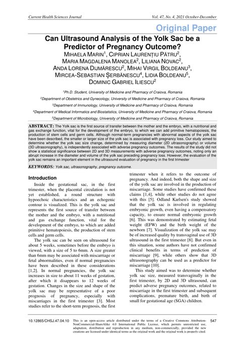 Can Ultrasound Analysis of the Yolk Sac be a Predictor of .